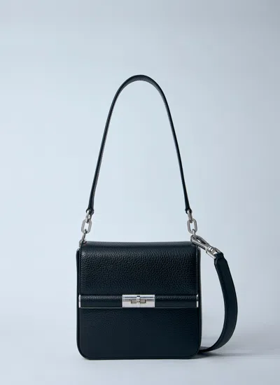 Dolce & Gabbana Marlene Black Shoulder Bag With Twist Closure And Logo On The Back In Hammered Leath