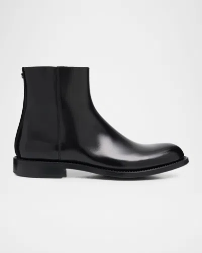 Dolce & Gabbana Men's Leather Dg-backstay Zip Ankle Boots In Black