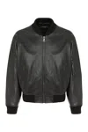 DOLCE & GABBANA MEN'S LEATHER JACKET WITH RIBBED KNIT DETAILS