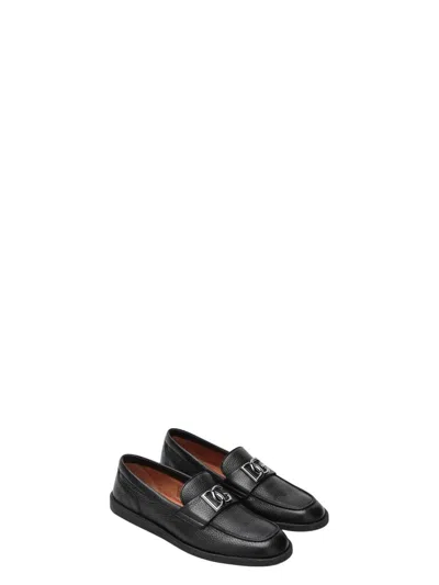 DOLCE & GABBANA MEN'S LEATHER LOAFERS WITH DG LOGO