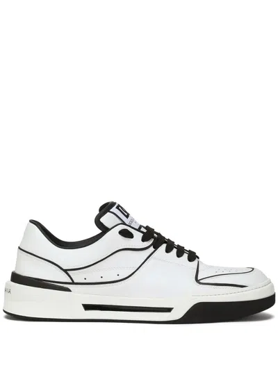 Dolce & Gabbana Classic Low Top Leather Raffia Lace-up Sneakers For Men In White