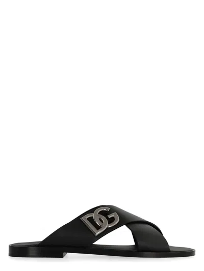Dolce & Gabbana Men's Leather Sandals In Black
