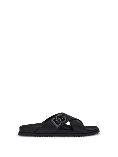 Dolce & Gabbana Men Leather Sandals In Black