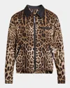 Dolce & Gabbana Leopard Print Jacket With Black Leather Collar In Multi