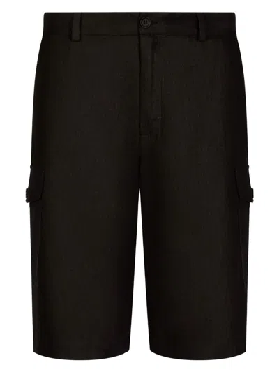 Dolce & Gabbana Men's Linen Cargo Shorts In Black