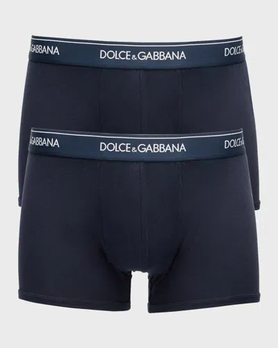 Dolce & Gabbana Men's Logo Band 2-pack Boxer Briefs In Blue