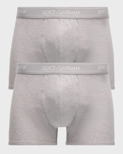 Dolce & Gabbana Men's Logo Band 2-pack Boxer Briefs In Gray