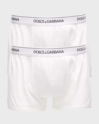 Dolce & Gabbana Men's Logo Band 2-pack Boxer Briefs In White