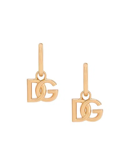 Dolce & Gabbana Men's Logo Brass Hoop Earrings In Gold