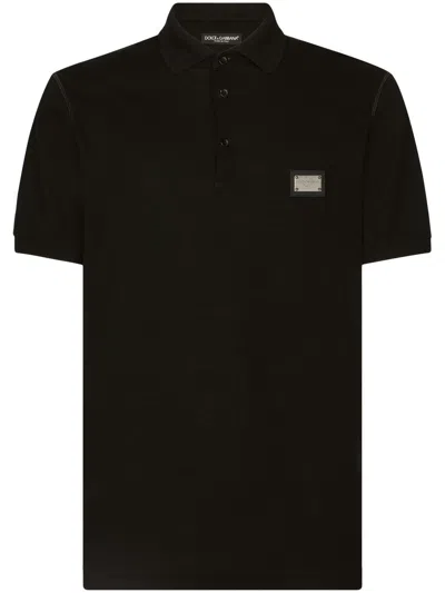 Dolce & Gabbana Men Logo Cotton Polo Shirt In Black