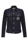 Dolce & Gabbana Dark Blue Jacket With Classic Collar And Contrasting Stitching In Blue