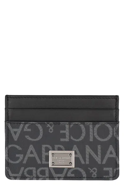 Dolce & Gabbana Men's Logo Detail Leather Card Holder In Black