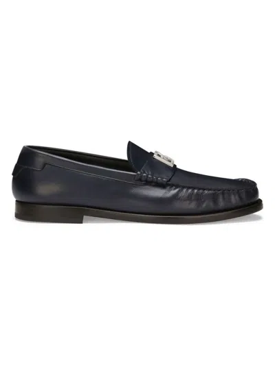 Dolce & Gabbana Leather Loafer With Logo Detail In Blue