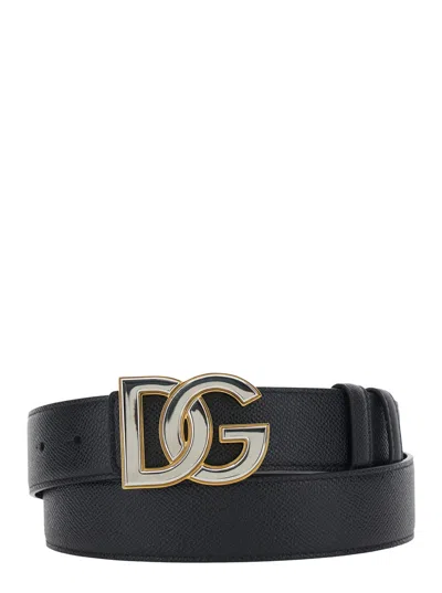 Dolce & Gabbana Black Belt With Logo Buckle Closure In Leather Man