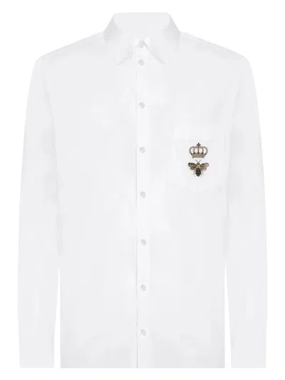 DOLCE & GABBANA MEN'S LOGO EMBROIDERED COTTON SHIRT