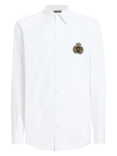 DOLCE & GABBANA MEN'S LOGO EMBROIDERED COTTON SHIRT