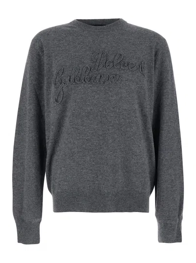 DOLCE & GABBANA DOLCE & GABBANA MEN GREY CREWNECK SWEATER WITH LOGO LETTERING ON THE FRONT IN WOOL MAN