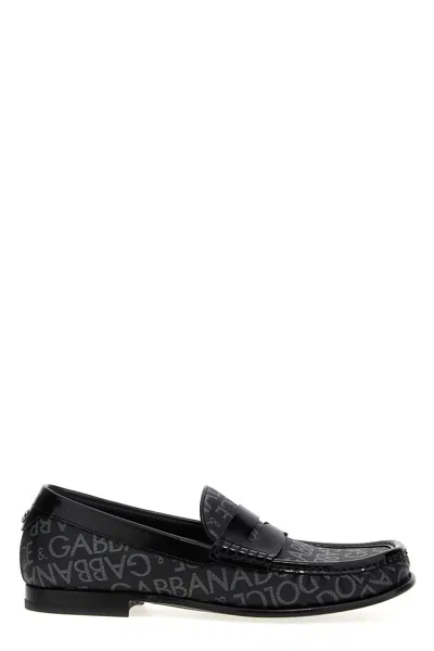 Dolce & Gabbana Men Logo Jacquard Fabric Loafers In Black