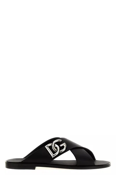DOLCE & GABBANA DOLCE & GABBANA MEN LOGO LEATHER SANDALS