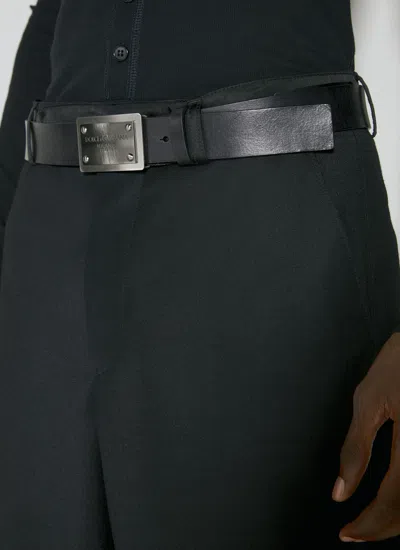 Dolce & Gabbana Men Logo Plaque Leather Belt In Black