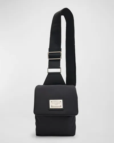 Dolce & Gabbana Men's Logo Plaque Nylon Belt Bag In Black