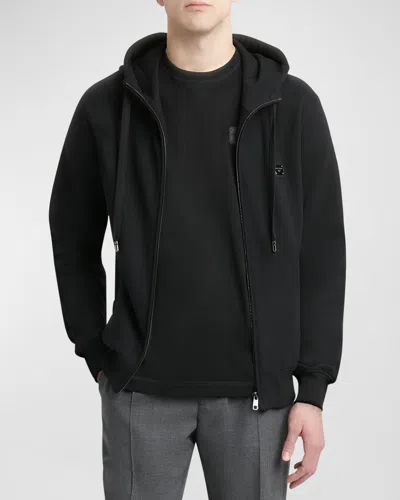 Dolce & Gabbana Men's Logo Plaque Zip Hoodie In Black