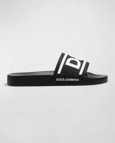 DOLCE & GABBANA MEN'S LOGO POOL SLIDES