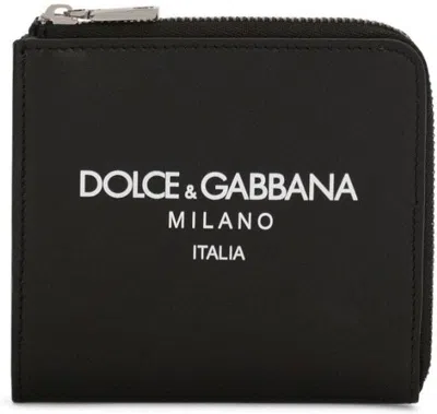 Dolce & Gabbana Men's Logo Print Leather Wallet In Black