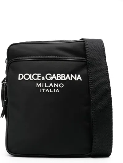 Dolce & Gabbana Men's Logo Rubberised Messenger Bag In Black