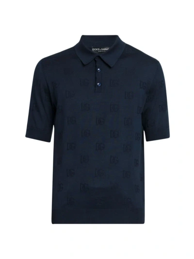 Dolce & Gabbana Men's Logo Silk Polo Shirt In Blue Scurissimo