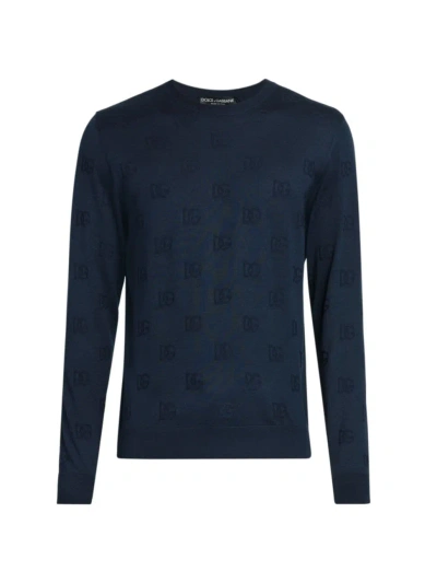 Dolce & Gabbana Men's Logo Silk Sweater In Blu Scurissimo