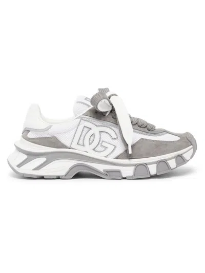 DOLCE & GABBANA MEN'S LOGO TWO-TONE NYLON & SUEDE LOW-TOP SNEAKERS