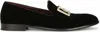 Dolce & Gabbana Black Velvet Cotton Logo Loafers Dress Shoes In Black