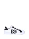 Dolce & Gabbana Portofino Light Strobel Sneakers In Canvas And Calfskin In White