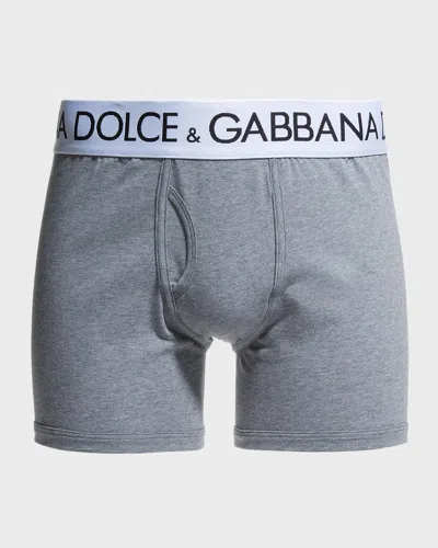 Dolce & Gabbana Men's Long Logo Boxers In Mel Grey
