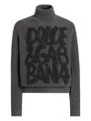 Dolce & Gabbana Ribbed Texture Wool Turtleneck Sweater In Gray