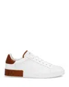 Dolce & Gabbana White Calf Leather Portofino Sneakers In Red