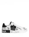 Dolce & Gabbana White Low Top Sneakers With Logo Patch On The Tongue And All-over Print In Leather Man In Black