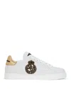 Dolce & Gabbana Iconic Leather Sneakers With Embroidered Crest And Luxurious Detailing In White/gold
