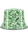 Dolce & Gabbana Reversible Fisherman Hat Majolica Print In Green