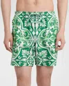 Dolce & Gabbana Straight-leg Mid-length Printed Swim Shorts In Med. Green