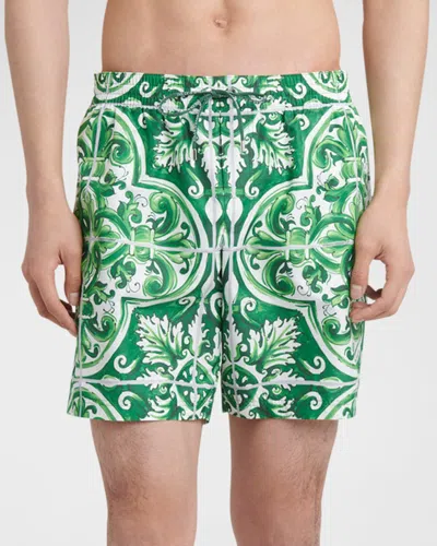 Dolce & Gabbana Men's Majolica Swim Shorts In Med. Green