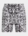 Dolce & Gabbana Majolica-print Canvas Medium Boxer Shorts In Black