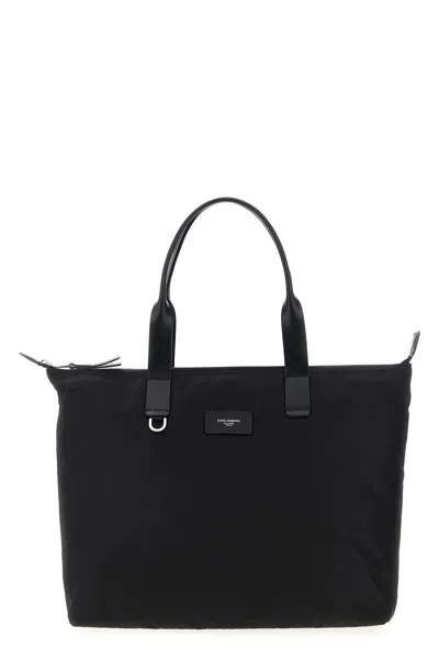 Dolce & Gabbana Men Media Logo Patch Shopping Bag In Black