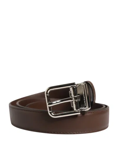 Pre-owned Dolce & Gabbana Men's Men Brown Classic Leather Metal Buckle Men's Belt ()