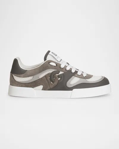 DOLCE & GABBANA MEN'S MESH AND LEATHER LOW-TOP SNEAKERS