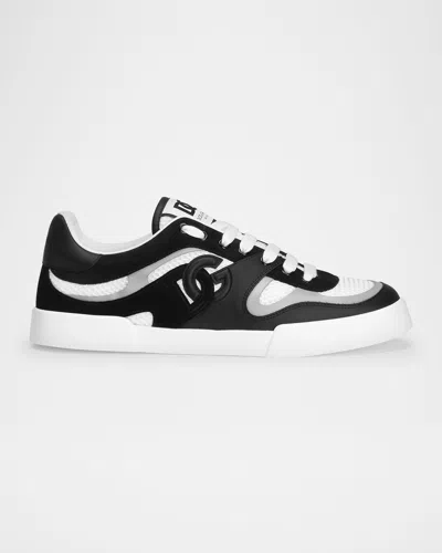 DOLCE & GABBANA MEN'S MESH AND LEATHER LOW-TOP SNEAKERS