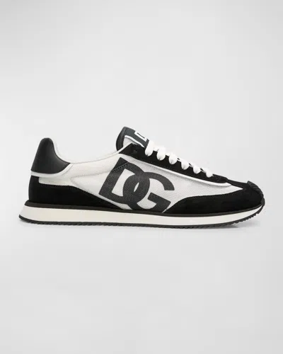 DOLCE & GABBANA MEN'S MIXED-MATERIAL DG CUSHION SNEAKERS