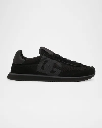 DOLCE & GABBANA MEN'S MIXED-MATERIAL DG CUSHION SNEAKERS