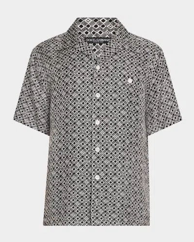 DOLCE & GABBANA MEN'S MONOGRAM PRINTED SPORT SHIRT